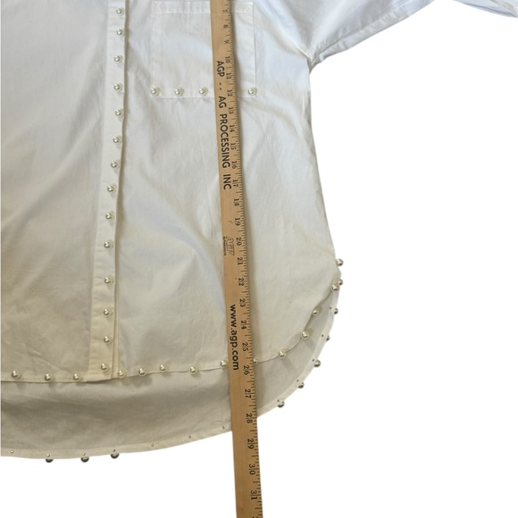 BiBi Pearl Embellished Button Down Blouse White Oversized Tunic Small Q48 - Picture 5 of 9